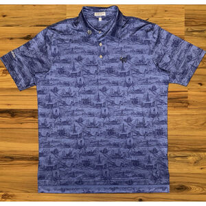 Peter Millar Scotty Cameron Polo Men's L Blue Cityscape AOP Golf Rare Luxury